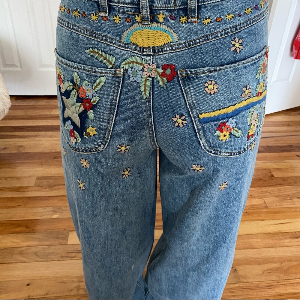 free people high waist embroidered jeans NWOT W28